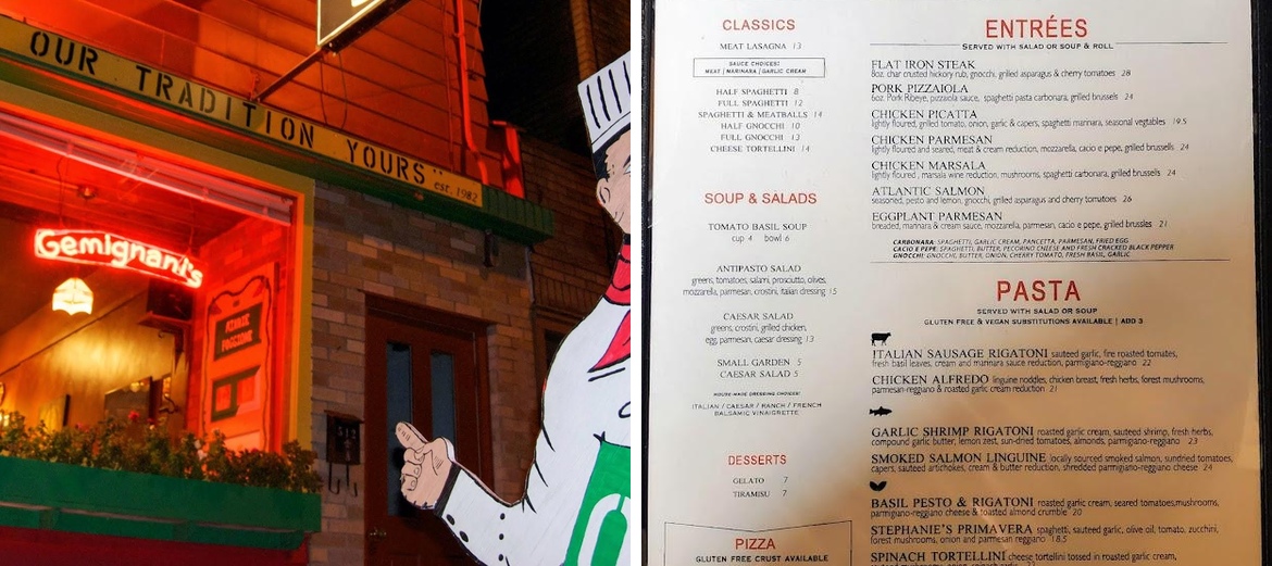 Gemignani's Italian Restaurant Menu